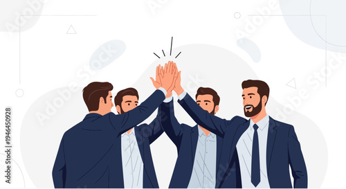 Teamwork High Five: Businessmen Celebrating Success in Modern Office