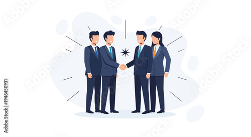 Business partners shaking hands, successful deal, teamwork, corporate meeting, flat vector illustration