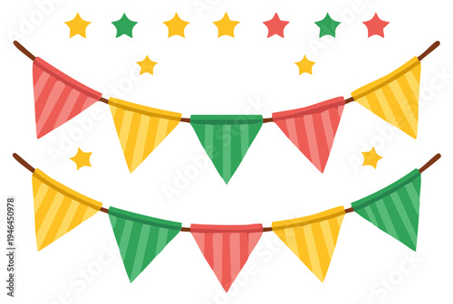 Colorful striped party bunting flags and stars vector illustration for festival decoration