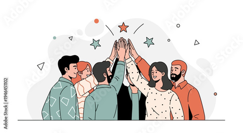 Teamwork High Five: Diverse People Celebrating Success Together