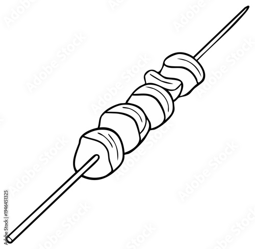 Monochrome Illustration of Skewer with Food, Cooking Ingredient Isolated on White