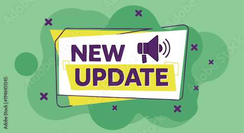 "New Update" announcement graphic. Digital notification banner. Modern flat design illustration.