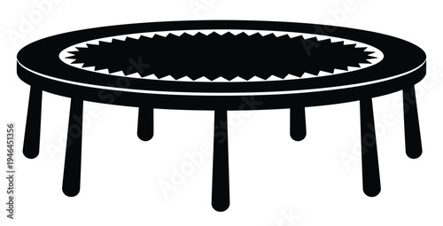 A black and white illustration of a trampoline with a unique design