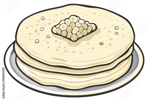 Illustration of Stacked Chapati Flatbread Topped with Chickpea Curry on White Plate Delicious Indian Food