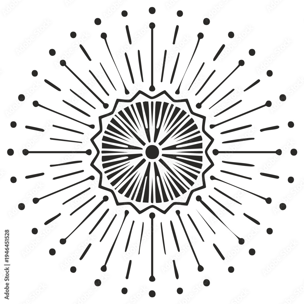 Obraz premium Abstract Sunburst Pattern Graphic Element Radial Lines Dots