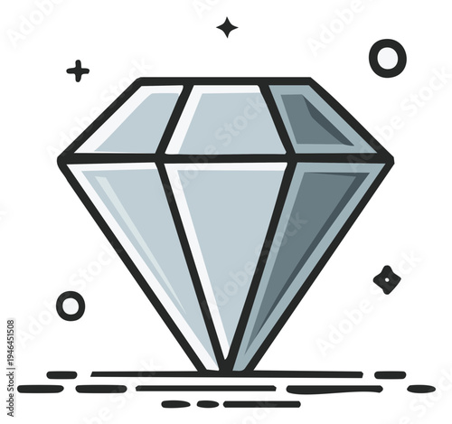 Elegant hand drawn gemstone vector icon illustration.  Diamond drawing with outline.  Simple line art design element for jewelry