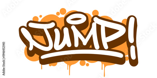 Jump Word Graffiti Tag Illustration in Creative Bubble Style with Orange Drip for Urban Basketball Apparel.