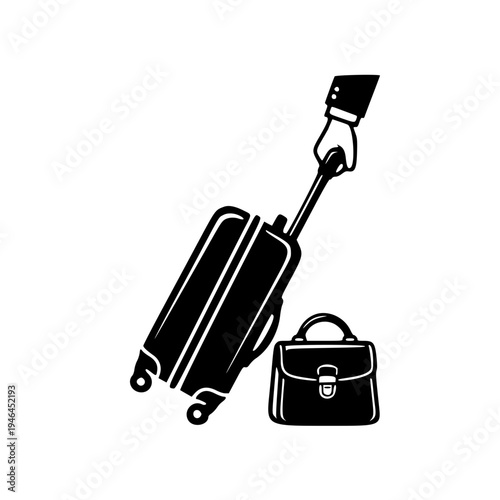 Person Pulling Rolling Suitcase with Briefcase Travel Business Trip Vector Illustration