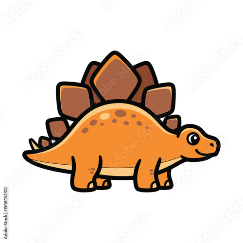 Adorable cartoon stegosaurus dinosaur with prominent back plates and tail spikes, rendered in a friendly, flat, vector art style, isolated on a white background, perfect for children's educa