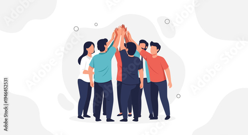 Diverse team celebrating success with high five, unity, teamwork, and achievement concept