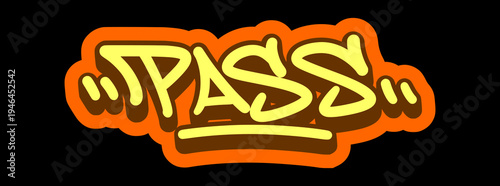 Pass Word Illustration in Sharp Orange Graffiti Tag Style for Basketball Teamwork and Urban Sport Graphics.