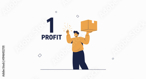 Man Holding Box and Sparkler, Number 1 Profit Concept