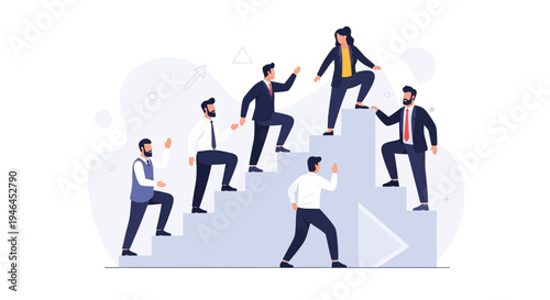 Business people climbing stairs, teamwork, career growth, success, leadership, strategy