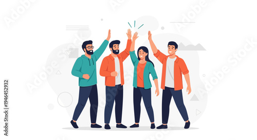 Teamwork High Five: Diverse Group Celebrating Success Together