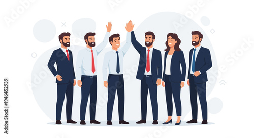 Diverse business team celebrating success with high fives, teamwork, and unity concept