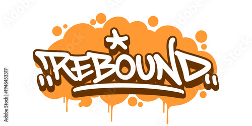 Rebound Word Graffiti Tag with Bold Bubble Effect and Orange Drip for Urban Basketball Street Art Branding.