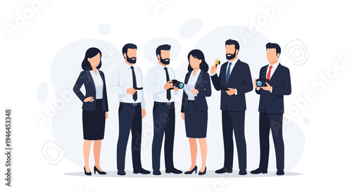 Diverse Business Team Standing Together, Professional Corporate Group Illustration