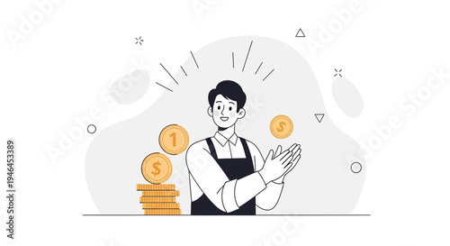 Man happily juggling coins, representing financial success and wealth accumulation