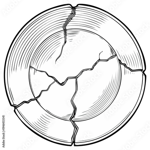 Broken ceramic dish illustration Cracked plate vector design Ruined dining ware art