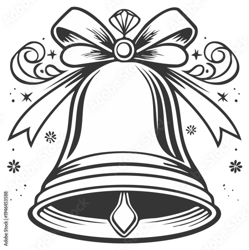 Festive holiday bell illustration with elegant bow and sparkling details perfect for celebrations