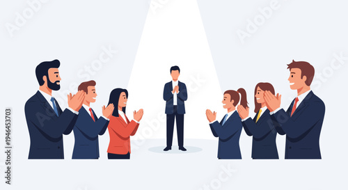 Business Team Applauding Leader in Spotlight - Success and Recognition