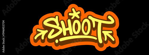 Shoot Word Illustration in Sharp Orange Graffiti Tag Style for Basketball Shooting Skills and Urban Branding.