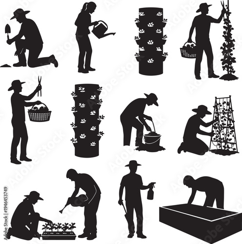 Set of 10 gardening icons vector