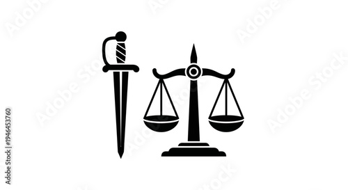 Justice scale and sword icon symbol.