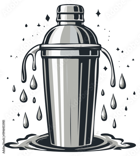 Cocktail Shaker Illustration with Droplets