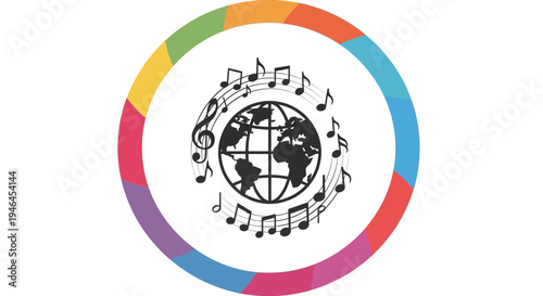 Music Globe Icon with Notes.