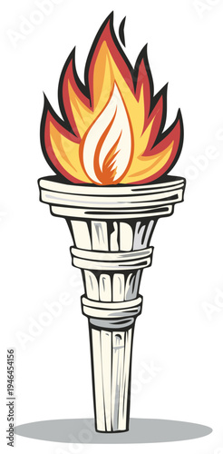 Flames atop antique stone torch with classic column base, representing victory and inspiration
