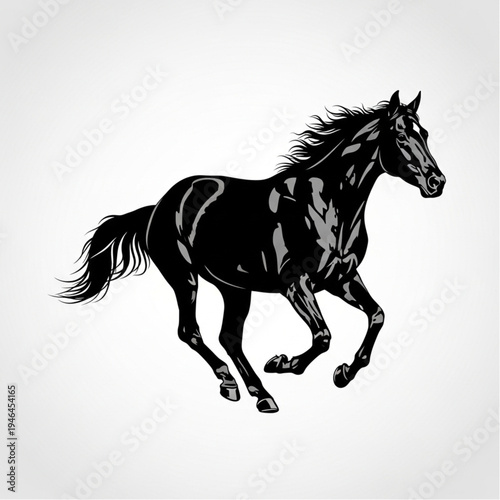 Black Horse Running Silhouette Illustration.