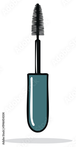 Illustration of Cosmetic Mascara Applicator Brush with Dark Handle for Eyelash Makeup