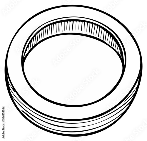 Ink drawing of a simple circular object with a layered effect