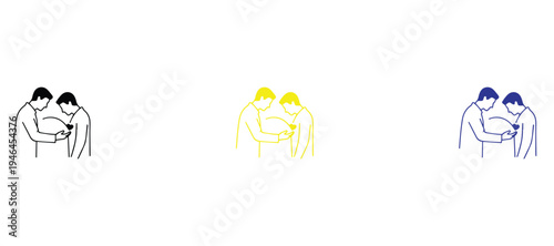 Minimalist Line Art of Person Watering a Heart Growth, Concept of Self Care Kindness and Mental Health Wellness Vector Icon Set, Nurturing Love Outline Illustration, Clean 2pt Stroke Design