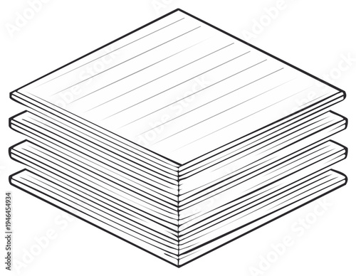 Isometric Stack of Lined Paper Sheets Outline Illustration Simple Object Drawing