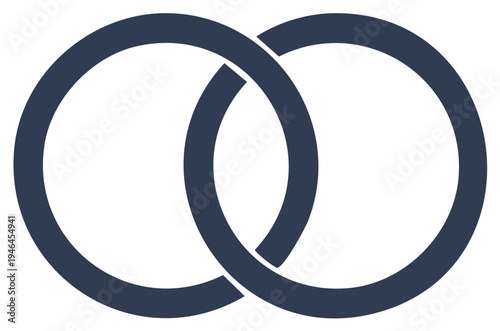 Two interconnected dark blue circles on white background, representing connection or unity.
