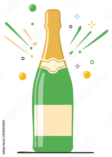 Champagne bottle popping with sparkles and confetti for a celebration