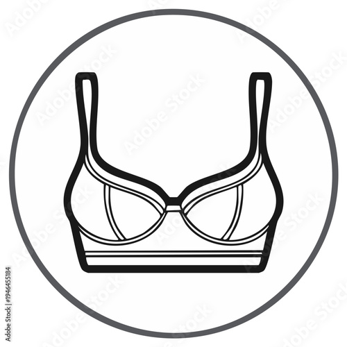 Bra outline within a circle. Underwear for women. Fashion Icon in vector.
