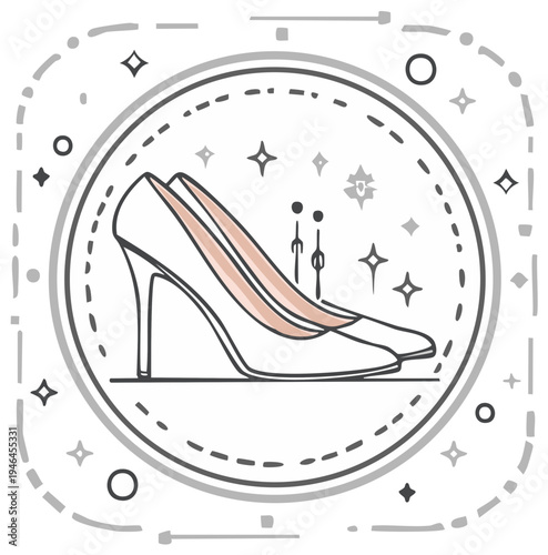 Elegant high heeled shoes inside decorative emblem illustration