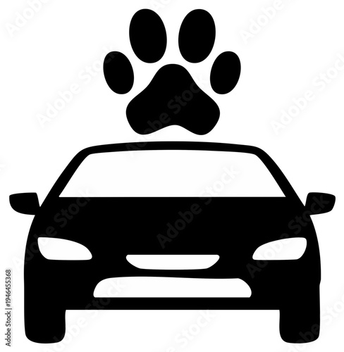 Pet friendly car service icon with animal paw print and vehicle silhouette