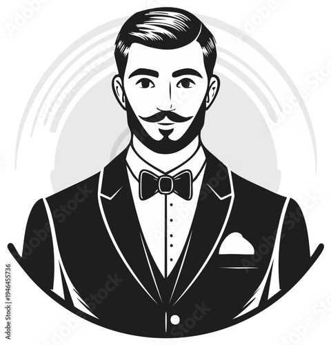 Illustration of a dapper man in a suit with a bowtie.