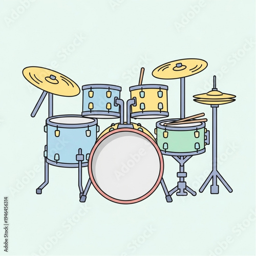 Drum Set Musical Instruments Cartoon Illustration.