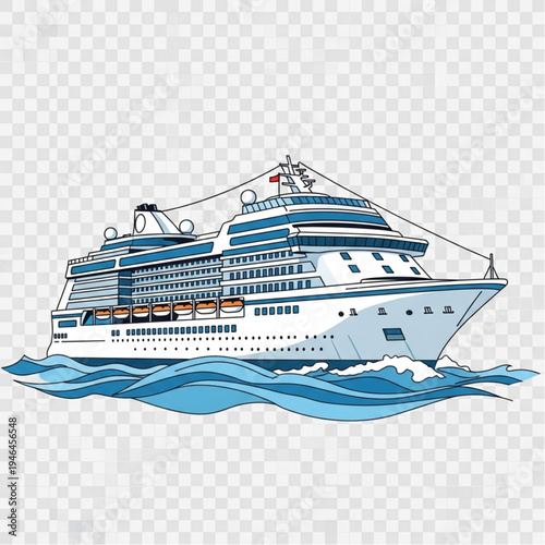 Luxury Cruise Ship Sailing on Ocean Waves.