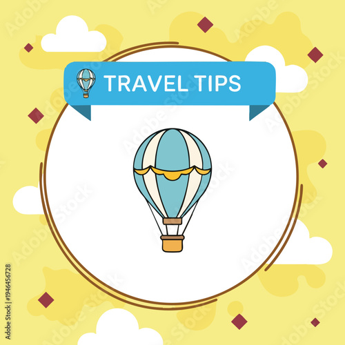 Hot Air Balloon Travel Tips Illustration. Flat Design Cartoon Graphic. Adventure Guidance Banner.