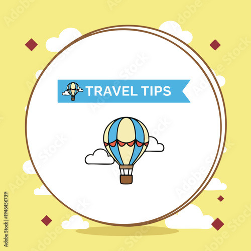 Travel Tips Hot Air Balloon Illustration. Flat Design Vector Graphic. Tourism Advice Concept.