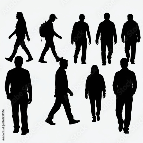 Group of Silhouetted People Walking Together.