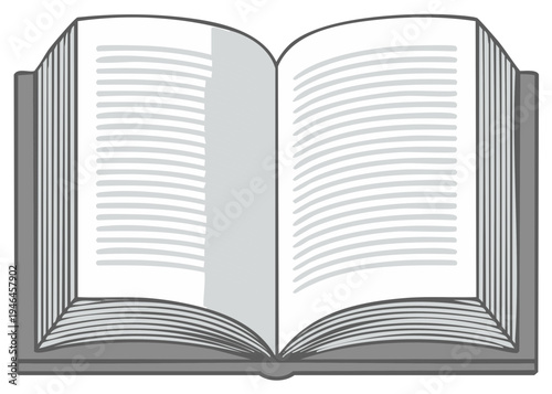 Open Book Illustration with Pages and Gray Cover, Education Concept