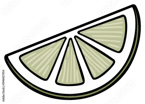 Hand-drawn illustration of a lime slice with a thick white rind and segmented green pulp.