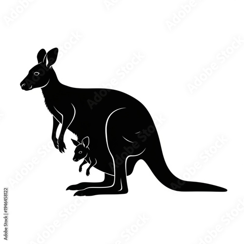 Kangaroo with Joey in Pouch Silhouette.